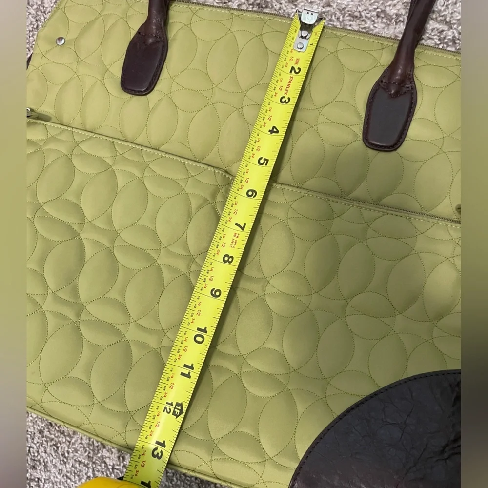 Chelsey Henry Quilted Laptop Tote Bag – Green with Brown Trim | Like new